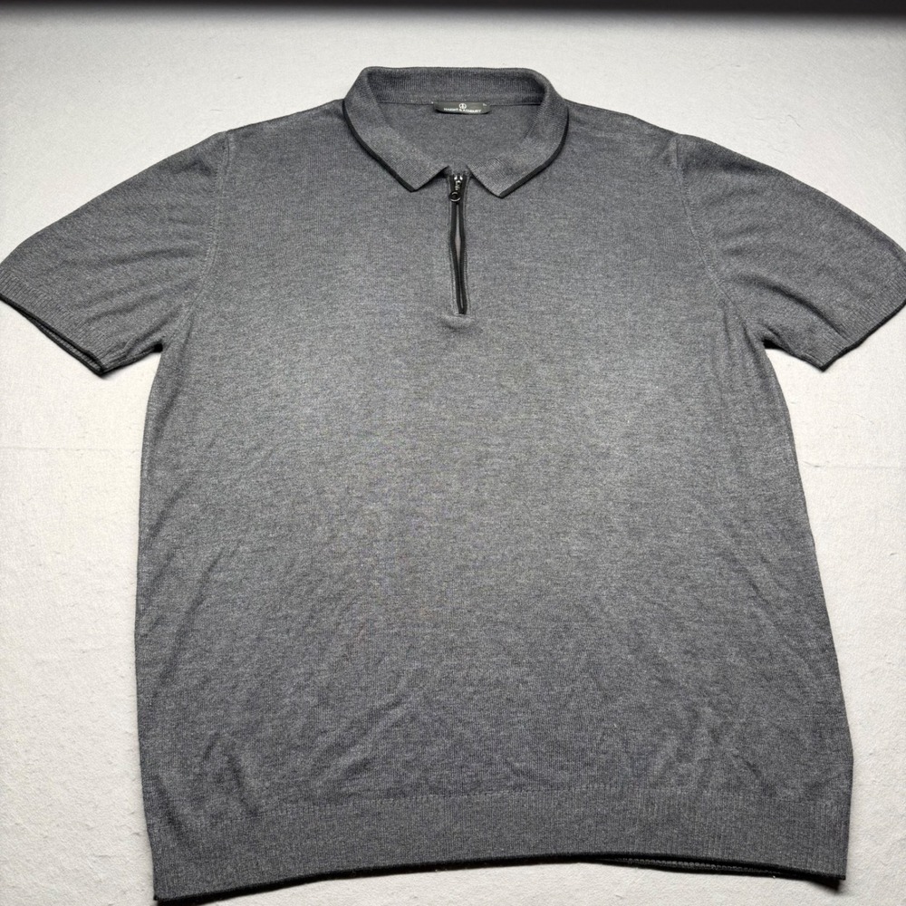 Haight & Ashbury Polo Men XL Grey Quarter Zip Short Sleeve Knit Viscose Blend